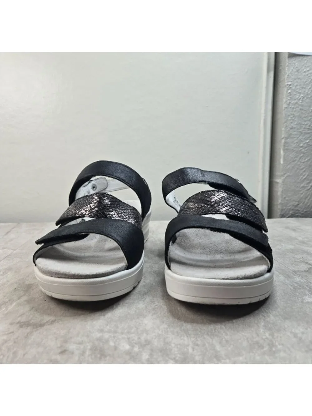Waldlaufer Comfort Platform Sandals Size 9.5 Black Leather Walking Strappy Wedge